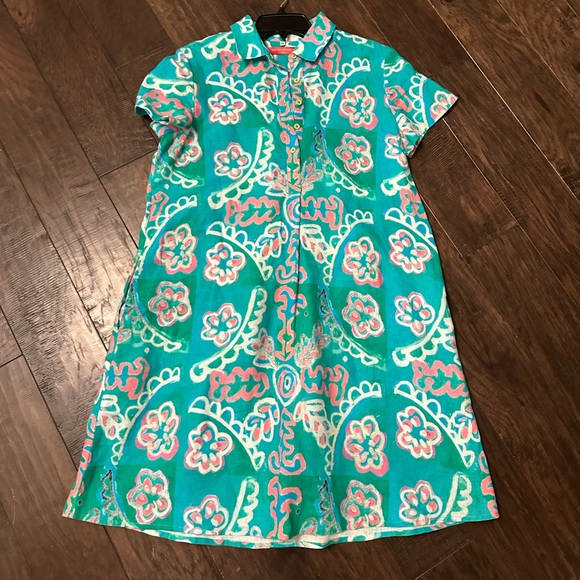 amanda johnson studio Dresses & Skirts - Amanda Johnson Studio Green Floral 100% Linen Shirt Dress $296 - Size XL